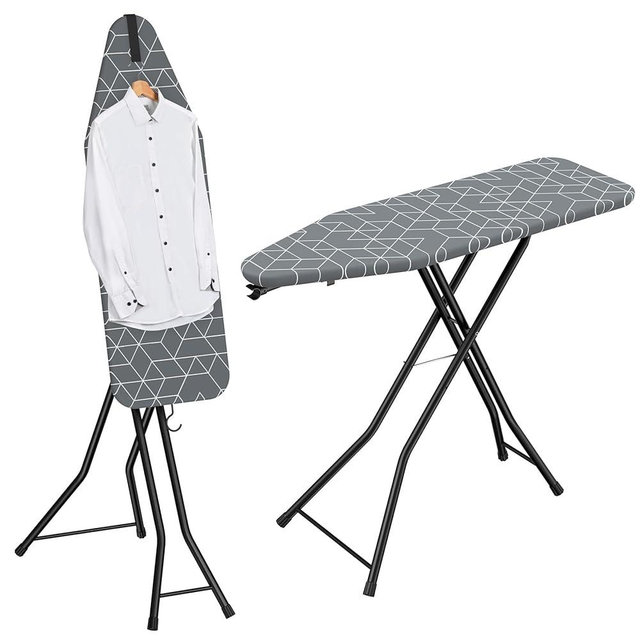 LyriFine Ironing Board, 2-in-1 Flat and Hanging Board, Sturdy Steel Frame Iron Board with Non-Slip Feet, Heat Resistant Cover Iron Board, Foldable Ironing Board Full Size with Hook, 14″ x 43″ Gray