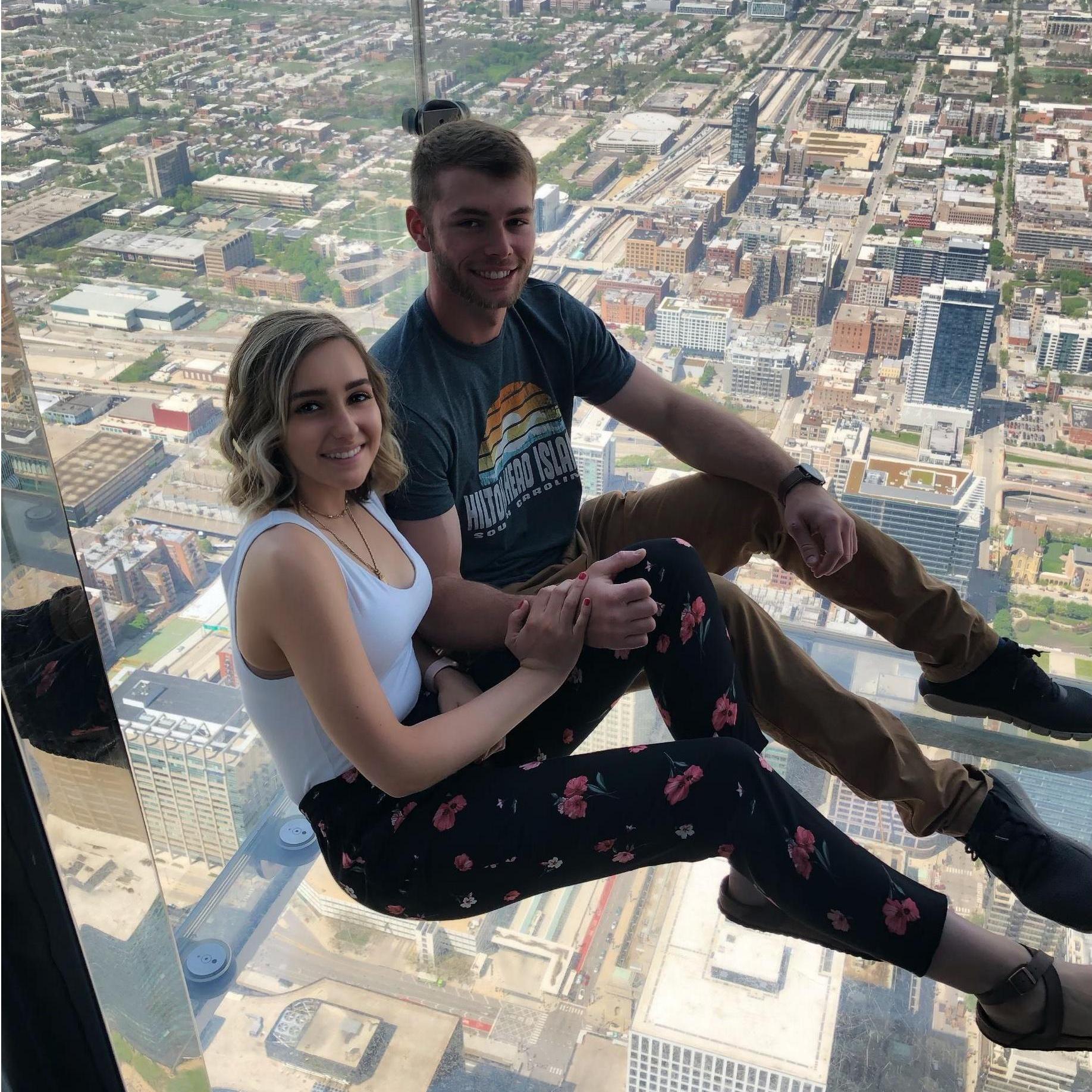 May 19, 2019 - Zach drove all the way to Chicago to come visit me for a week, and this is us up in the glass box at the top of the Willis tower in downtown Chicago!