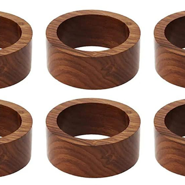 Handmade Wood Napkin Ring Set with 6 Napkin Rings (Set of 6, Wood)