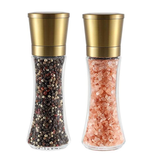 Gold Salt and Pepper Grinder Mill Set Stainless Steel Pepper Shaker Adjustable Ceramic Coarseness Salt Grinder Black Pepper Spice Grinders Mill,Kitchen Gift