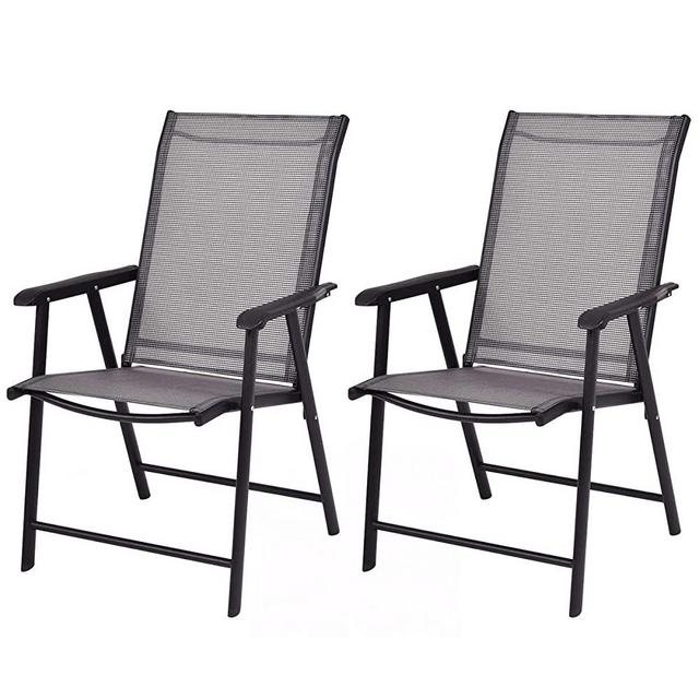 Giantex 2-Pack Patio Folding Chairs Portable for Outdoor Camping, Beach, Deck Dining Chair w/Armrest, Patio Chairs Set of 2, Grey