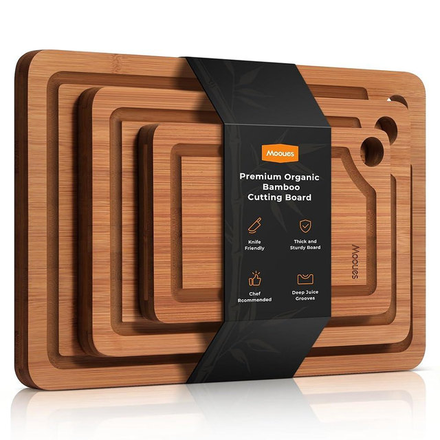 Deep-Carbonized Bamboo Cutting Board for Kitchen, Wooden Cutting Boards Set 3-Piece with Juice Groove, Durable Chopping Boards for Meat, Vegetables, Fruits, Cheese – Multi-Purpose, Knife-Friendly