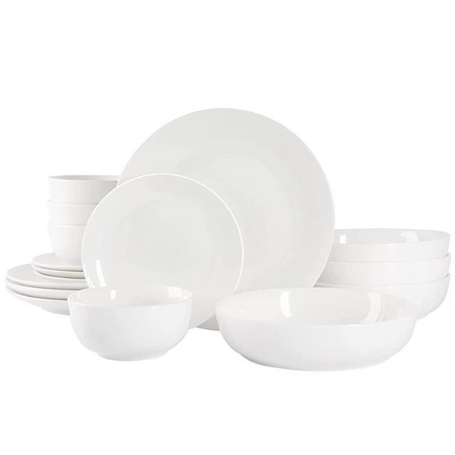 Gibson Home Gracious Dining Double Bowl Dinnerware Set Service for 4 (16pcs), White