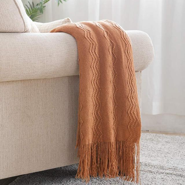 BOURINA Throw Blanket Textured Solid Soft Sofa Throw Couch Knitted Decorative Blanket, 50" x 90" Almond