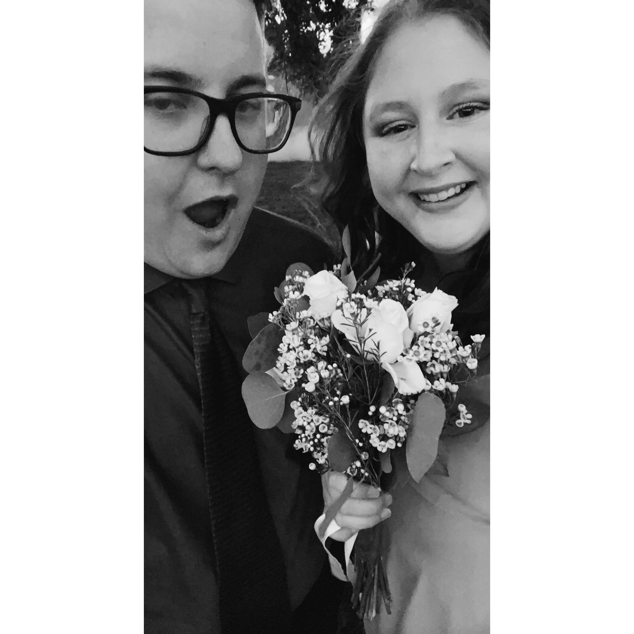 I caught the bouquet at my sisters wedding. Gordon thought it would be funny to yell "No!" and run away when it happened. Jokes on him though. Now it's our turn. 5/10/2022