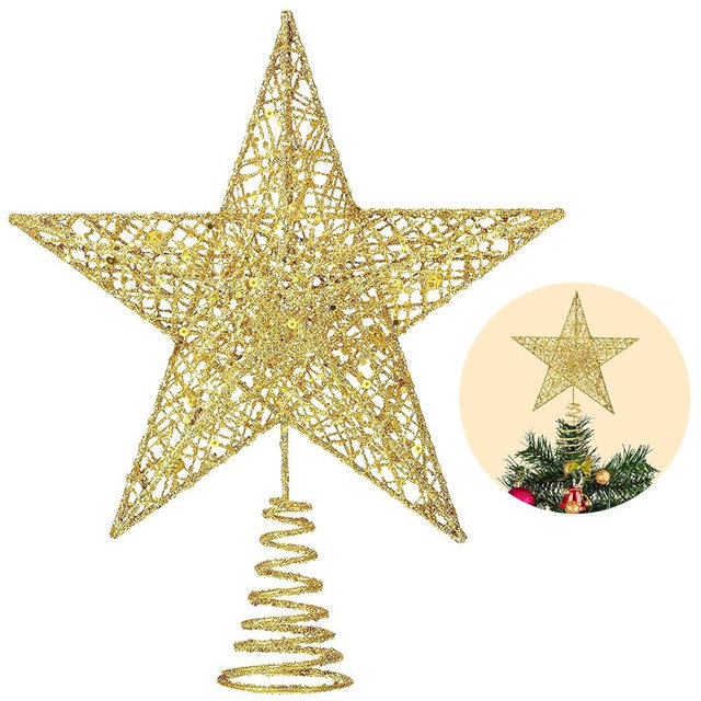 Christmas Tree Toppers Xmas Glitter Gold Hollow Star Treetop Topper for Christmas Tree Decoration. 1