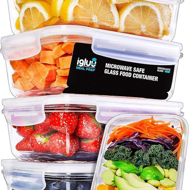 Igluu Meal Prep Glass Containers with Air Vent Lids (5 Pack+Extra Lid) – Airtight & BPA-Free – Oven, Microwave, Freezer and Dishwasher Safe – 28oz – Durable Borosilicate Glass