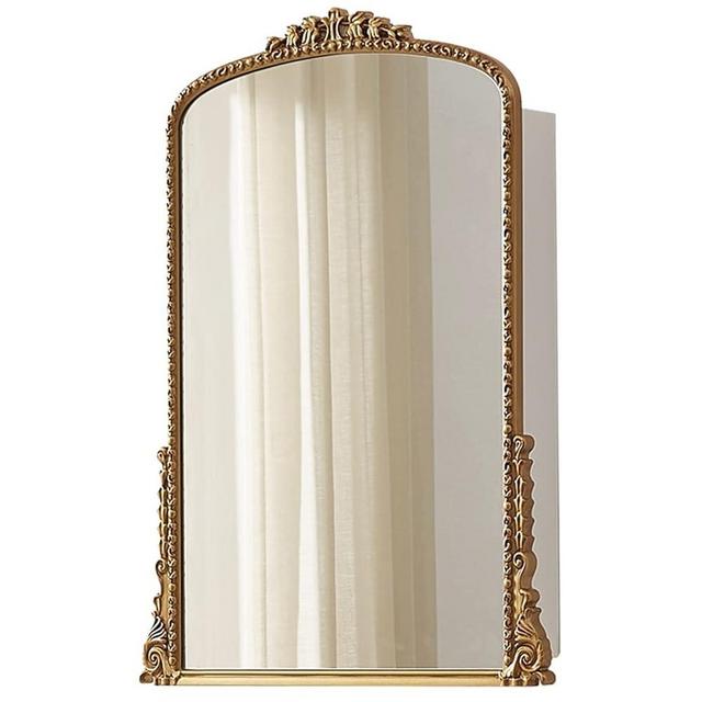 Bathroom Medicine Cabinet, Bathroom Wall Mirror Cabinet, Farmhouse Metal Framed Recessed, with Mirror Rounded Rectangle Tilting Beveled Vanity Mirros (Color : Gold, Size : 60x80cm)