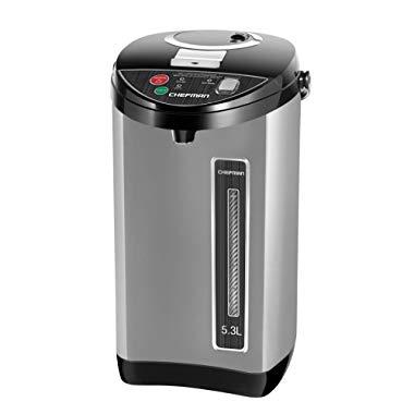 Chefman Instant Electric Hot Water Pot Coffee Urn w/ Auto & Manual Dispense Buttons, Safety Lock, Water View Window, Auto-Shutoff/Boil Dry Protection, Insulated Stainless Steel, 5.3L/5.6 Qt/30+ Cups