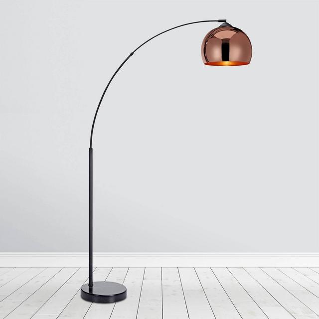 67" Williamsburg Modern Arched Floor Lamp with Bell Shade and Marble Base Rose Gold/Black - Teamson Home