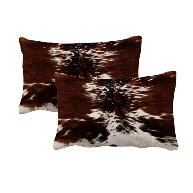 Leaveland Tricolor Brown Cowhide Print Throw Pillow Cover Set of 2,12x20 Inch Cow Skin Faux Fur Lumbar Cushion Case,Decorative Leather Pillowcase Fall Winter Christmas Western Southwestern Home Decor
