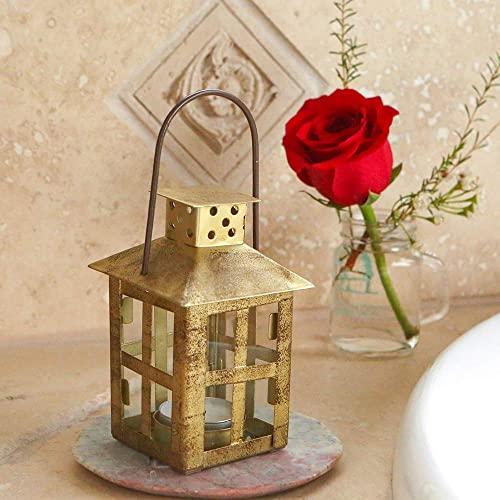 Kate Aspen Vintage Antique Gold Distressed Small Lantern Candle Holder, 0