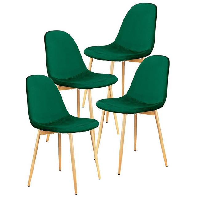 Set of 4 Mid Century Modern Side Dining Chairs for Kitchen Velvet Upholstered Dining Chair with Metal Legs (Dark Green)