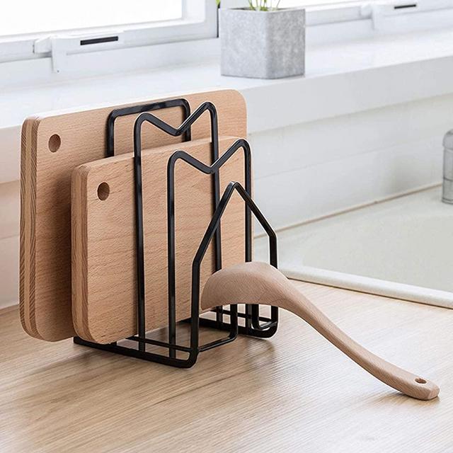 DAFUYUAN Cutting Board Pot Lid Holder Rack Kitchenware Organizers And Storage Metal Accommodates Sized Up To 0.85-1.2’’W (Black)