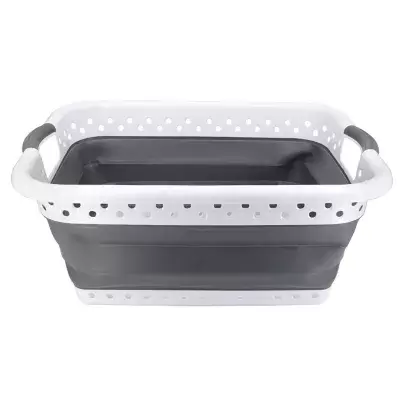 Squared Away™ Collapsible Laundry Basket in White/Grey