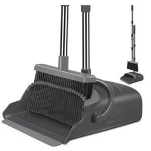 kelamayi Broom and Dustpan Set for Home, Office, Indoor&Outdoor Sweeping, Stand Up Broom and Dustpan (Black&Gray)