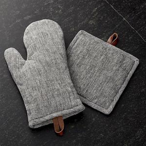 Chambray Grey Oven Mitt and Pot Holder