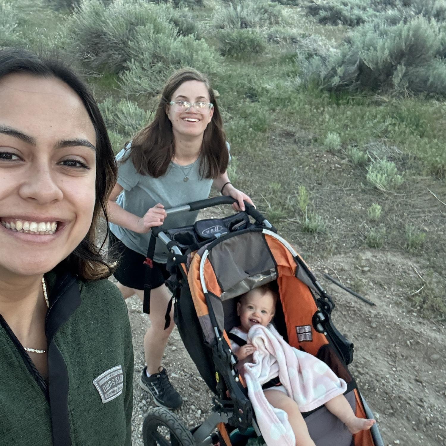 Raegan and Masey taking little Ellie on an outdoor adventure!