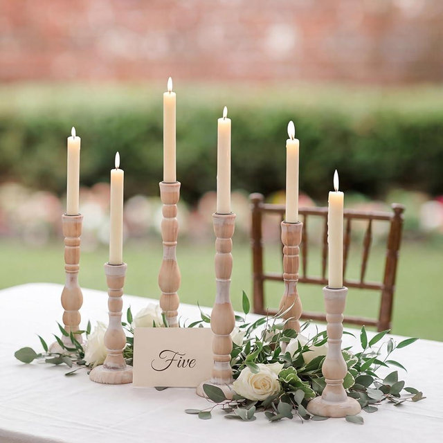 NUPTIO Taper Candle Holders Boho: Set of 6 Tall Wooden Candlestick Holder for Thanksgiving Table Centerpieces Decoration