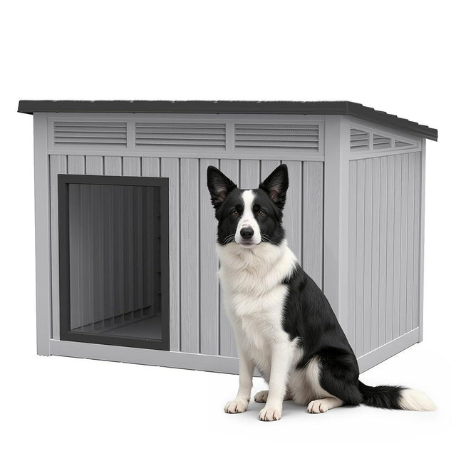 Bifanuo Dog House Outdoor Indoor for Large Dog - Weatherproof & Removable Roof, Easy Assemble and Clean for Medium to Large Dogs(Grey, 41.2" L x 31" W x 31.5" H)