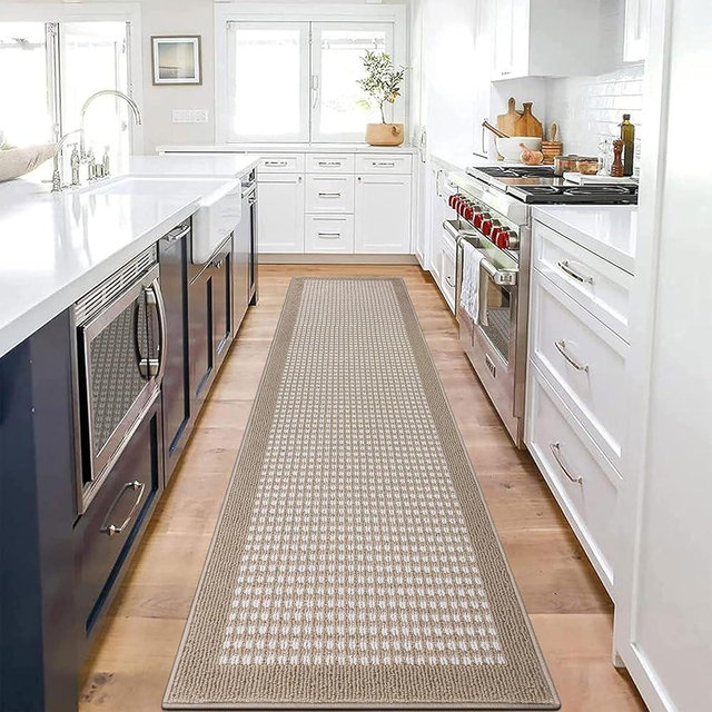 Ileading Beige Runner Rugs for Hallway 2'x8' Non Slip Farmhouse Long Kitchen Floor Mats with Rubber Backing Absorbable Throw Rugs Machine Washable Indoor Decor Carpet for Corridor Petmat Entryway