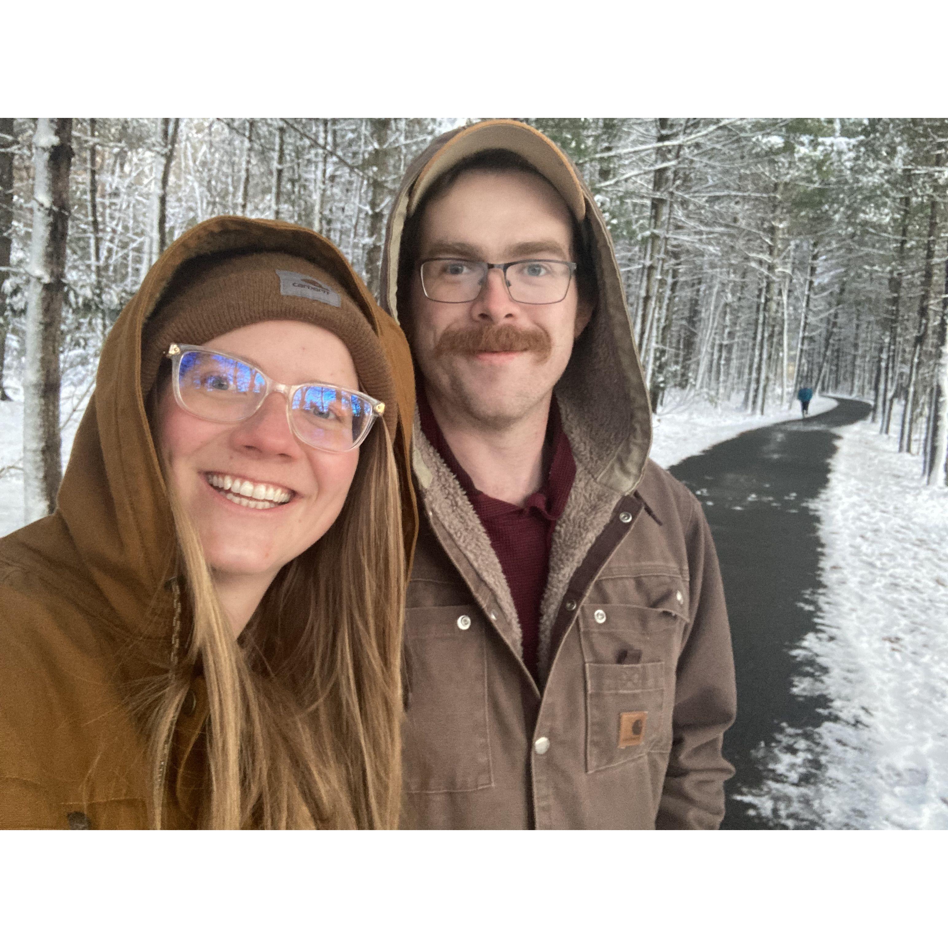 Just a snowy day selfie taken while strolling on our favorite in-town walking trail, The Boone Greenway.