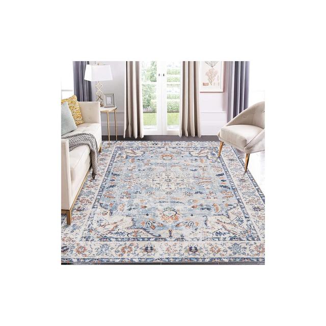 Washable Rug Traditional Oriental Rugs Soft Low Pile Carpet for Living Room Bedroom Dining, 9' x 12' Blue