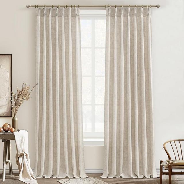 Unique Natural Linen Blend Heavy Fall Curtains 86 Inches Long for Bedroom/Living Room, Custom Pinch Pleated Track System Sheer Curtains Light Filtering Privacy Decorative Drapes 40"x86"x2 Panels Hooks