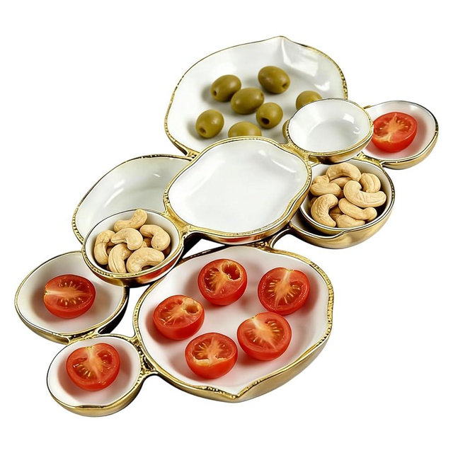 Tanxier Serving Bowls,Clusters Decorative Elegant Snack Tray,Charcuterie Display Platter With Connected For Chip & Dip