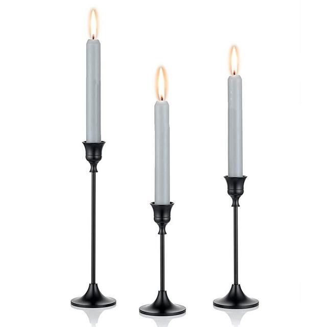 Romadedi Taper Candle Holders Black Candlestick- Set of 3 Decorative Candle Stick Long Holder for Fireplace Mantel Dinning Table Home Decorations Matte Black