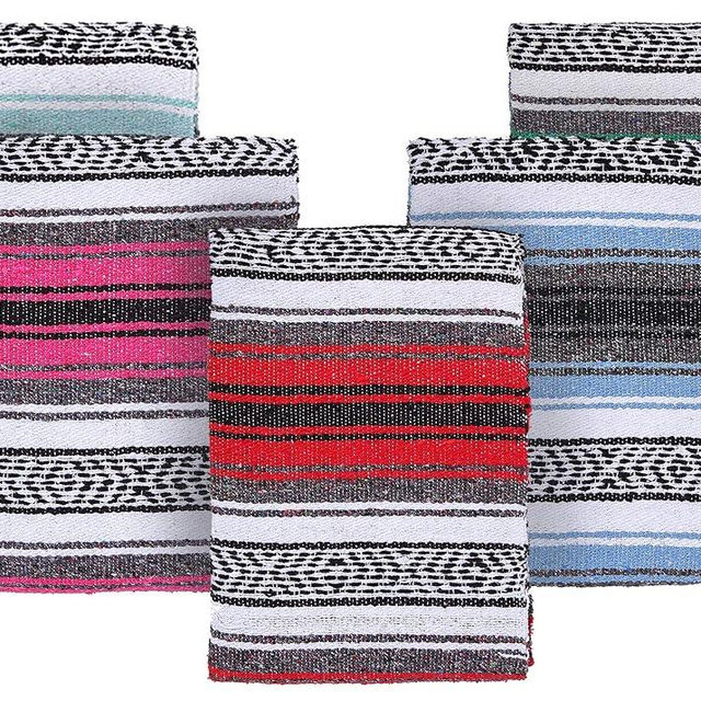 El Paso Designs Mexican Yoga Blanket – Colorful Falsa Serape Throw for Yoga, Beach, Picnic, Saddle, or Home Décor – Soft Woven Boho Blanket (5-Pack Assorted)