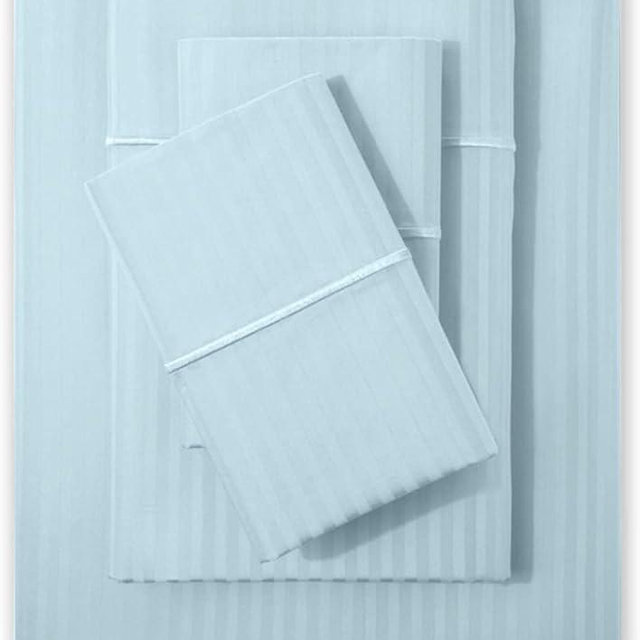 Feather & Stitch Queen Size Damask Bed Sheets|100% Soft Cotton Breathable BedSheet 4 Pc Set 18" Deep Pockets 500 TC Sateen Weave Striped Bedding Mattress Resort Hotel Luxury Decor|Aqua