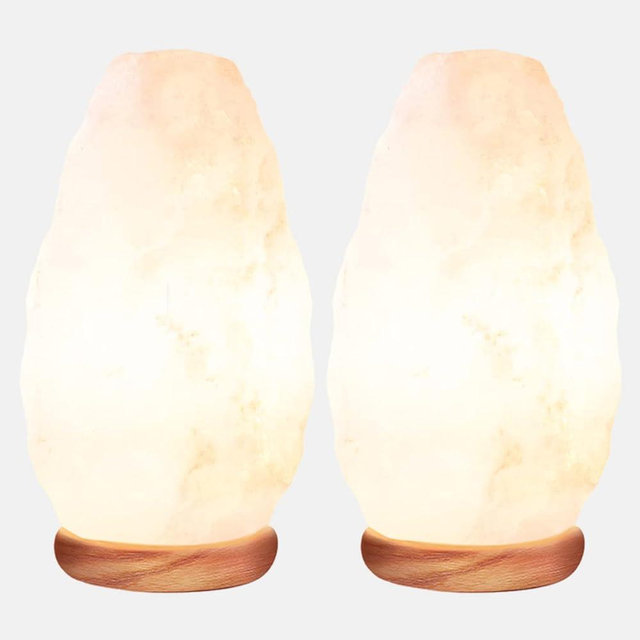 Himalayan Glow Crystal White Salt Lamp Night Light, 5-7 lbs/Each - 2 Pack Hand Curved Night Light, Salt Lamp with Neem Wooden Base, Best for Gift and Home Decor