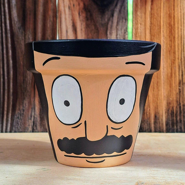 Bob's Burgers - Bob Belcher - Hand-painted 4" Terracotta Planter - Indoor Planter - Small Flower Pot - Unique Home Decor - Whimsical Decor