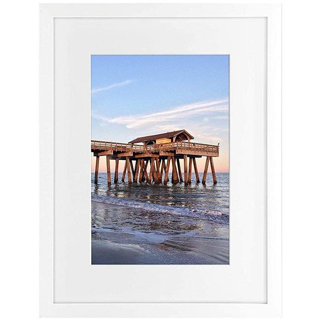 Golden State Art, Wall Photo Frame Collection, 12x16 Photo Wood Frame with White Mat & Real Glass for 8x12 Picture, White