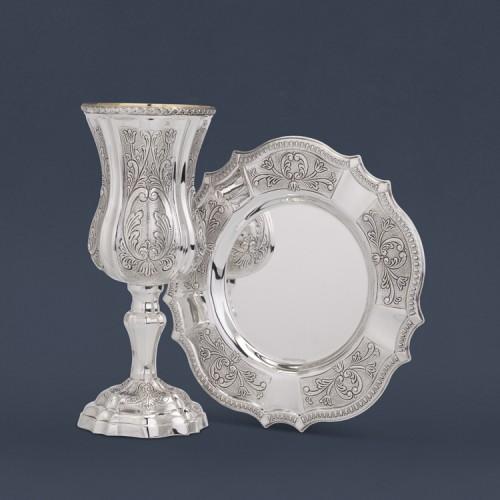 DECORATED KIDDUSH CUP SET WITH STEM