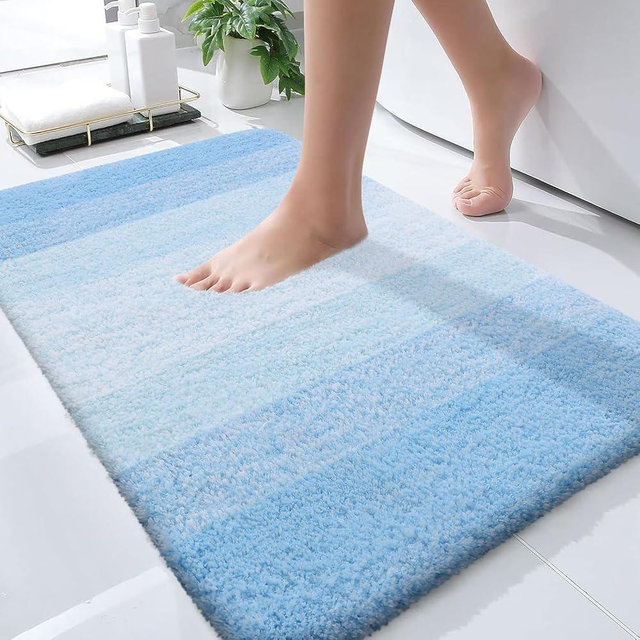 OLANLY Bathroom Rugs Mat 30x20, Extra Soft Absorbent Microfiber Bath Rugs, Rubber Backing, Quick Dry, Machine Washable Bath Mats for Bathroom Floor, Tub, Shower and Home Decor Accessories, Sky Blue