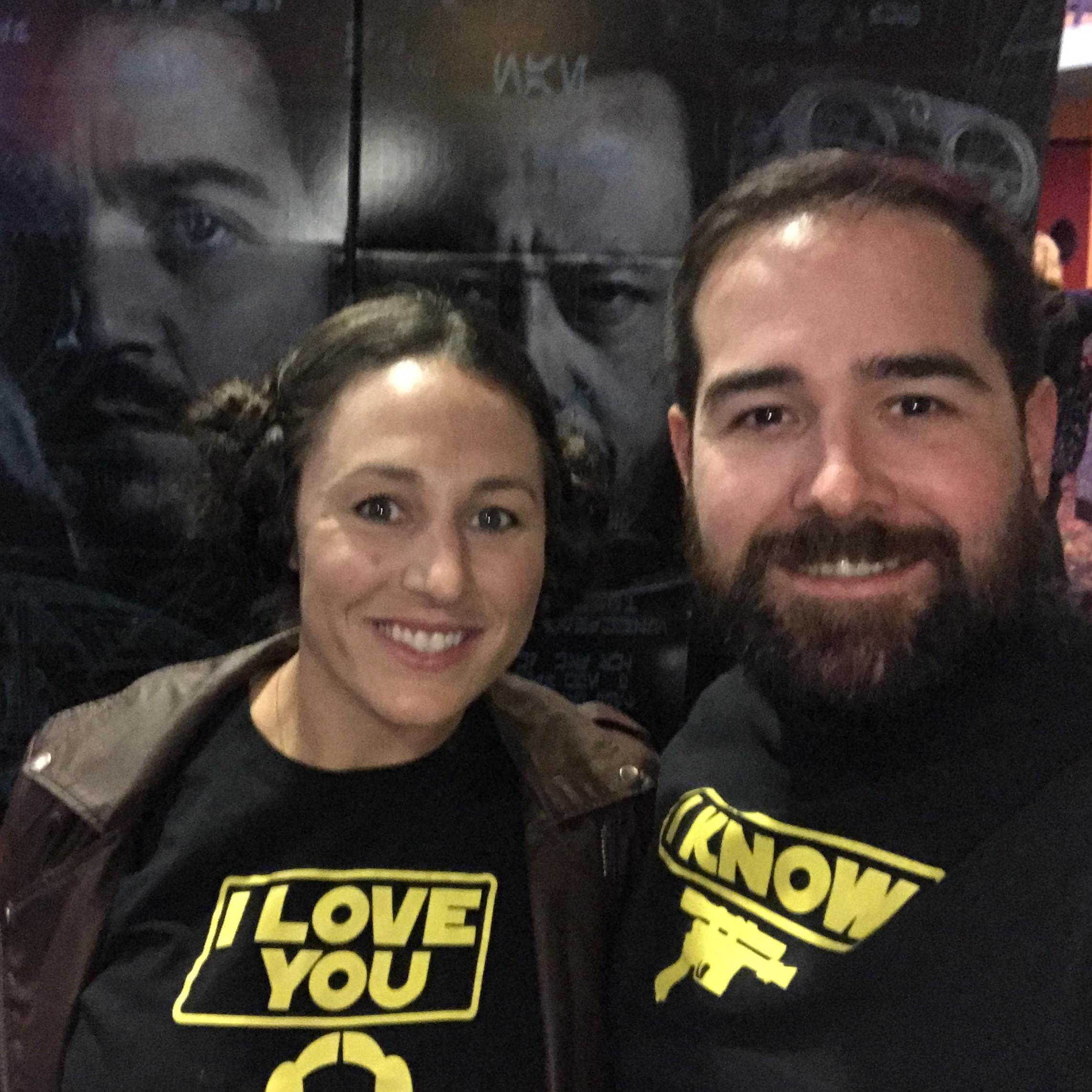 " I love you"
"I know"
This was the Rogue One premier. Had my Princess Leia buns and everything!