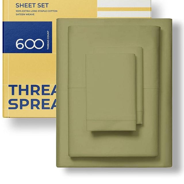 600-Thread-Count Egyptian Cotton Quality Sheet Set - Luxury Queen Size Cooling Bed Sheets for Hot Sleepers - Soft, Breathable, Hotel Style Deep Pocket Fitted, Flat Sheets & Pillow Cases - Sage Green