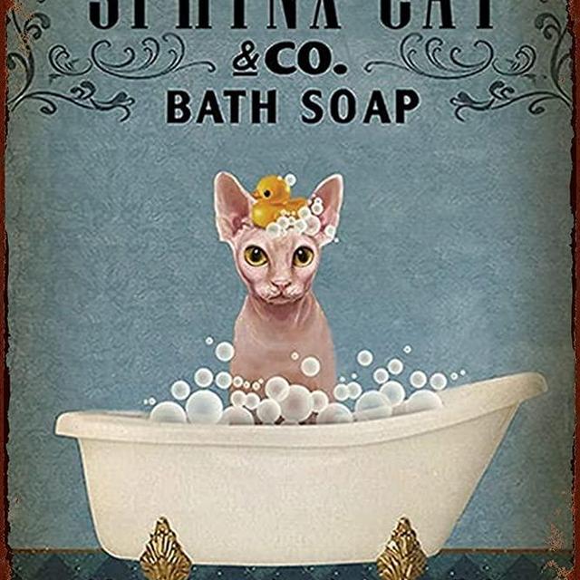 Metal Wall Decor Sphynx Cat Co. Bath Soap Wash Your Paws Metal Tin Sign Vintage Tin Sign Metal Poster Wall Decor Metal Sign Office Cafe Bathroom Badroom 8x12 Inches