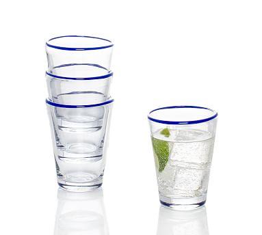 Summer Colored Rim Tumbler Glasses, Set of 4 - Blue