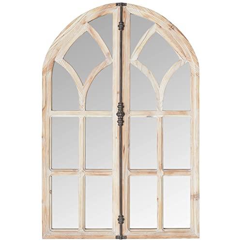 Stone & Beam Vintage Farmhouse Wooden Arched Multipanel Mantel Mirror, 36"H, Light Stain