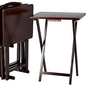 Amazon Basics Portable Foldable TV Tray Table with Storage Rack, Space-Saving Design, Sturdy Wood, 14.6"L x 19"W x 26"H, Espresso, 4-Pack