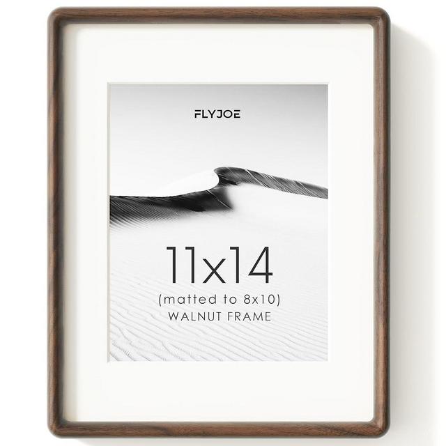 FLYJOE 11X14 Picture Frame, Natural Solid Walnut Wood Photo Collage Frame with HD Tempered Glass, Rounded Corner Wooden Frame 11 x 14 Matted to 8x10, Gallery Wall Frames for Art, Wall or Tabletop Display