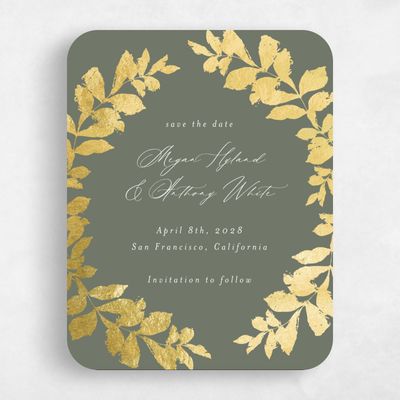 Green Rounded Wedding Save the Date - Jasmine Classic Foil