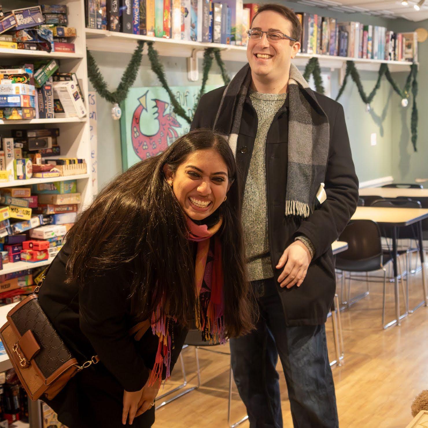 We got engaged at the same board game store that we went to on our first date.