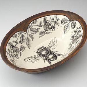 Large Serving Dish: Honey Bee with Apple Blossom