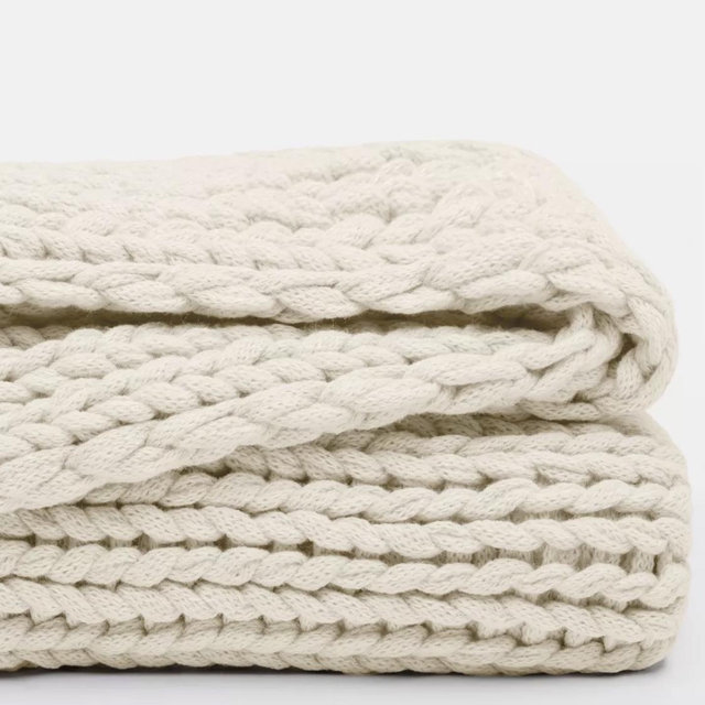 Chunky Knit Throw Blanket Braided, Soft & Cozy - Becky Cameron - ivory