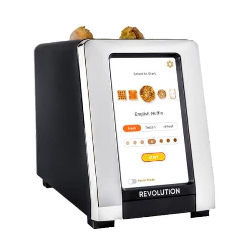 Revolution InstaGLO R180B Matte Black Toaster. 2-Slice, High-End Stainless Steel Design. Features Touchscreen with High-Speed Smart Settings for Perfectly Toasted Bagels, English Muffins, Toast, Pop-Tarts, plus all new Panini Mode