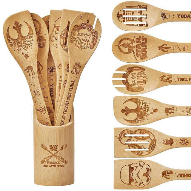 Star Gifts Kitchen Decor Accessories Wooden Spoons for Cooking,7PCS Gifts Bamboo Utensils Spatulas Nonstick Cookware for women,House Warming Presents,Birthday Gift